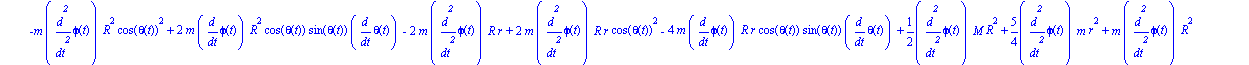 ecua := [1/2*m*(3*R^2*diff(theta(t), `$`(t, 2))+2*diff(z(t), `$`(t, 2))*sin(theta(t))*R-2*diff(z(t), `$`(t, 2))*sin(theta(t))*r+2*diff(theta(t), `$`(t, 2))*r^2-4*diff(theta(t), `$`(t, 2))*R*r-2*diff(p...