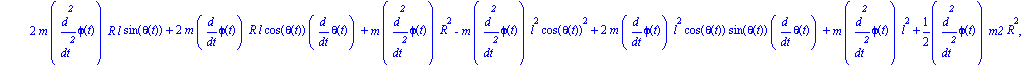 ecua := [m*l*(l*diff(theta(t), `$`(t, 2))-diff(z(t), `$`(t, 2))*sin(theta(t))-diff(phi(t), t)^2*R*cos(theta(t))-diff(phi(t), t)^2*l*cos(theta(t))*sin(theta(t))+g*sin(theta(t))), 2*m*diff(phi(t), `$`(t...