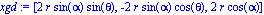xgd := [2*r*sin(alpha)*sin(theta), -2*r*sin(alpha)*cos(theta), 2*r*cos(alpha)]