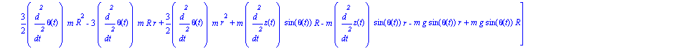 ecua := [M*diff(z(t), `$`(t, 2))+m*diff(z(t), `$`(t, 2))+m*cos(theta(t))*diff(theta(t), t)^2*R+m*sin(theta(t))*diff(theta(t), `$`(t, 2))*R-m*cos(theta(t))*diff(theta(t), t)^2*r-m*sin(theta(t))*diff(th...