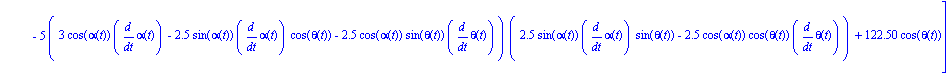 ecua := [135*sin(alpha(t))^2*diff(alpha(t), `$`(t, 2))+135*cos(alpha(t))^2*diff(alpha(t), `$`(t, 2))+23.43750000*cos(1.200000000*alpha(t))^2*diff(alpha(t), `$`(t, 2))+23.43750000*sin(1.200000000*alpha...