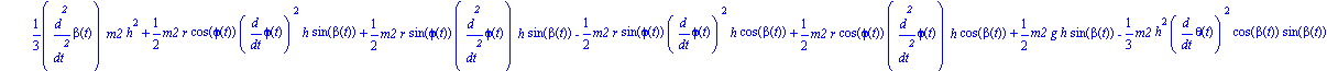 ecua := [1/3*m2*h^2*diff(theta(t), `$`(t, 2))+1/2*diff(theta(t), `$`(t, 2))*m1*r^2-m2*r^2*diff(theta(t), `$`(t, 2))*cos(phi(t))^2+2*m2*r^2*diff(theta(t), t)*cos(phi(t))*sin(phi(t))*diff(phi(t), t)-1/3...