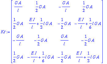 Kt := matrix([[G*A/l, 1/2*G*A, -G*A/l, 1/2*G*A], [1...