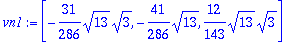 vn1 := vector([-31/286*sqrt(13)*sqrt(3), -41/286*sq...