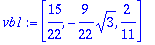 vb1 := vector([15/22, -9/22*sqrt(3), 2/11])