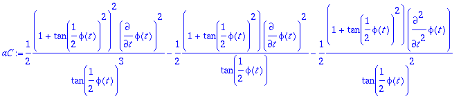 aC := 1/2*(1+tan(1/2*phi(t))^2)^2*diff(phi(t),t)^2/...